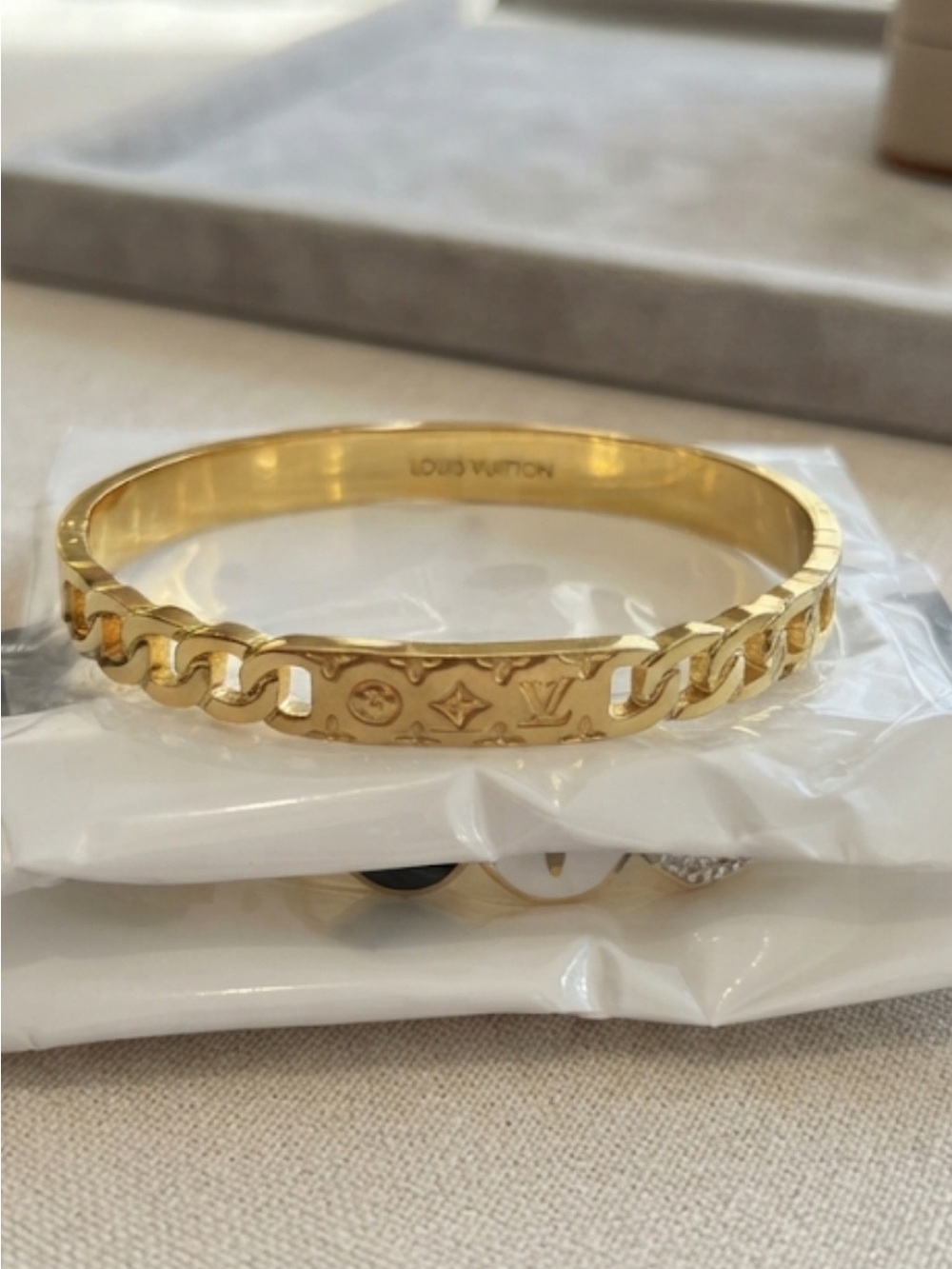 Brand New!  Gold Chain Link Monogram Cuff Bracelet